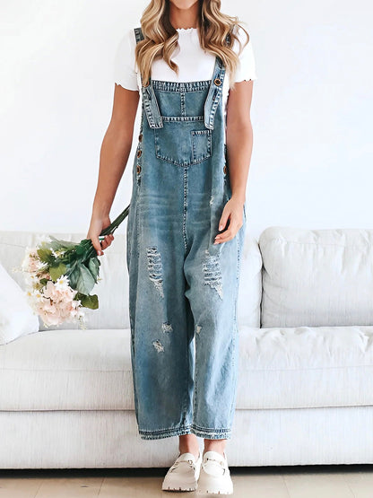 ELESSA – SALOPETTE EN DENIM À COUPE LOOSE EN LOOK USÉ