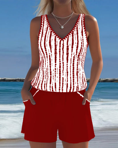 Leslie - Ensemble de Tankini et Pantalons Courts Décontractés
