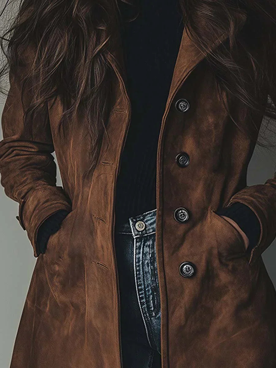 Manteau Trench en Suède Synthétique Vintage