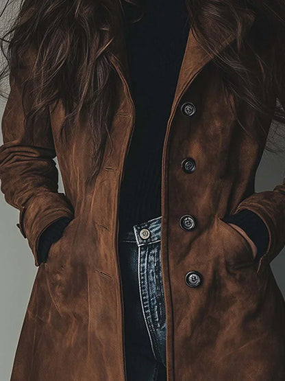 Manteau Trench en Suède Synthétique Vintage