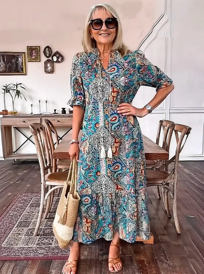 Mevelyn - Robe Bohémienne en Paisley avec Franges