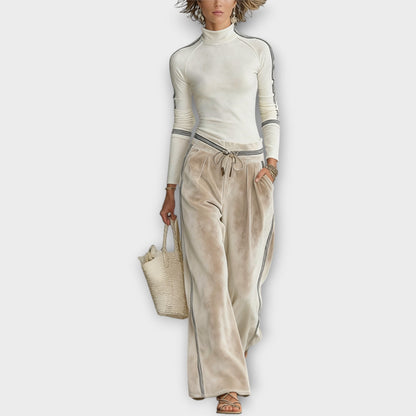 Ensemble en Maille avec Bord Contrasté et Pantalons Lounge en Velours