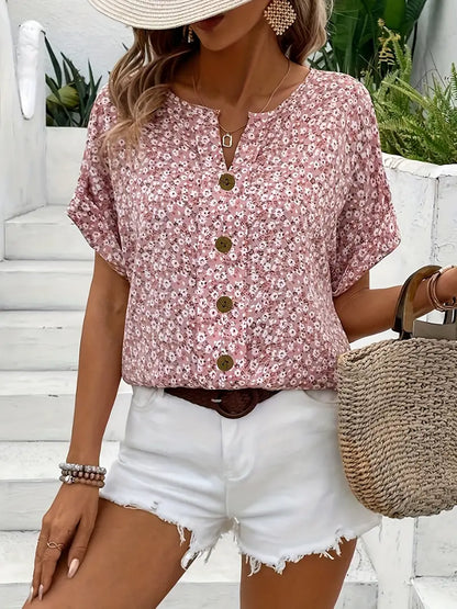 Cindy™ | Blouse à Col Notché Imprimé Floral