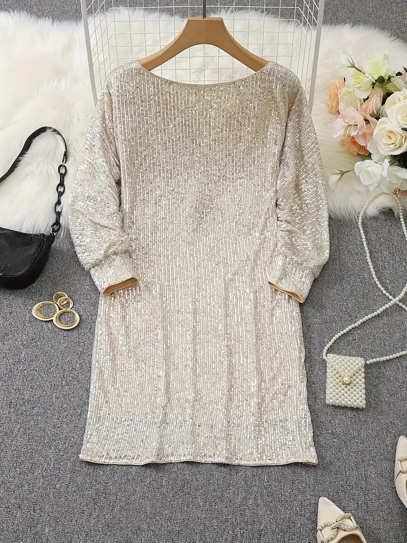 Robe À Paillettes col rond Soirée Pour Femme | Mini