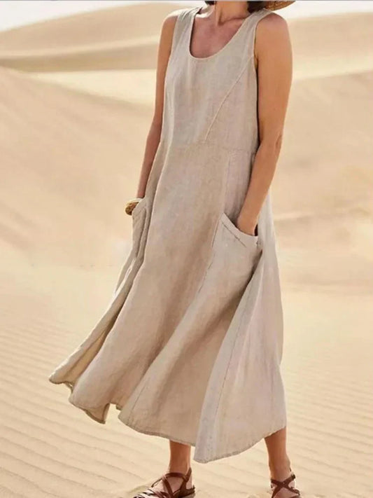 Gillian – Robe Classique Sans Manches en Lin et Coton