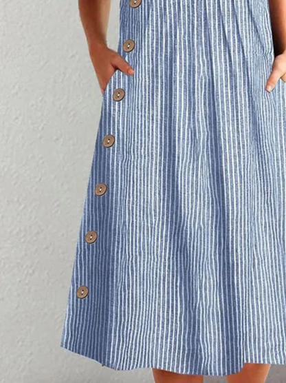 Finley - Robe Midi Classique Rayée avec Boutons