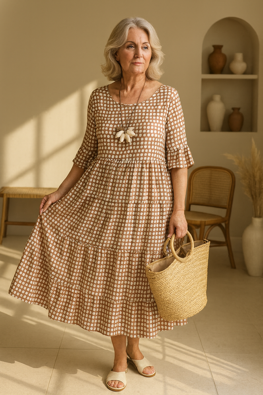 IRIS | ROBE MIDI SABLE À MANCHES COURTES