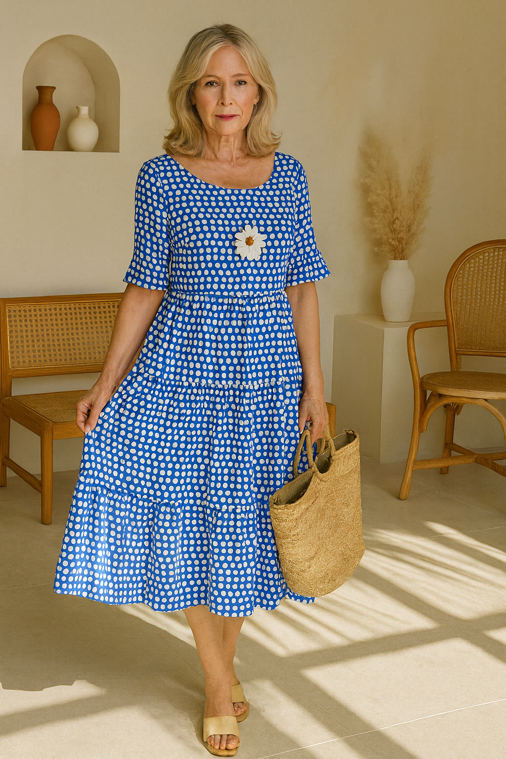 Iris™ | Robe Midi à Manches Courtes Sable