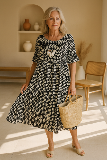 IRIS | ROBE MIDI SABLE À MANCHES COURTES
