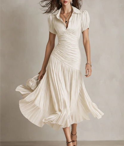 Adria | Robe midi en satin à rayures vintage