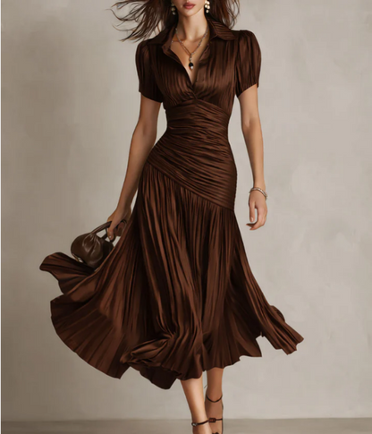 Adria | Robe midi en satin à rayures vintage