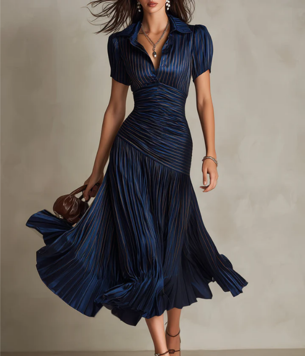 Adria | Robe midi en satin à rayures vintage