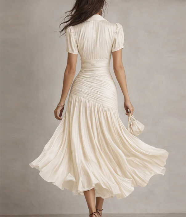 Adria | Robe midi en satin à rayures vintage