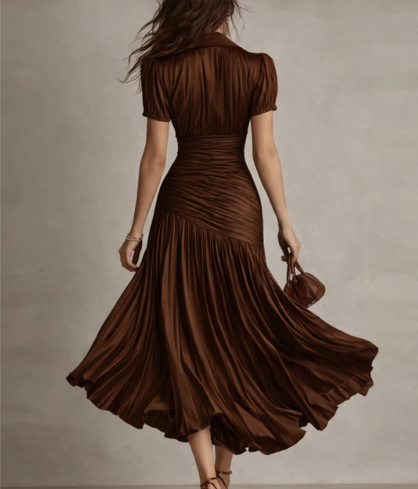 Adria | Robe midi en satin à rayures vintage