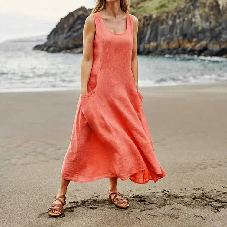 Gillian – Robe Classique Sans Manches en Lin et Coton