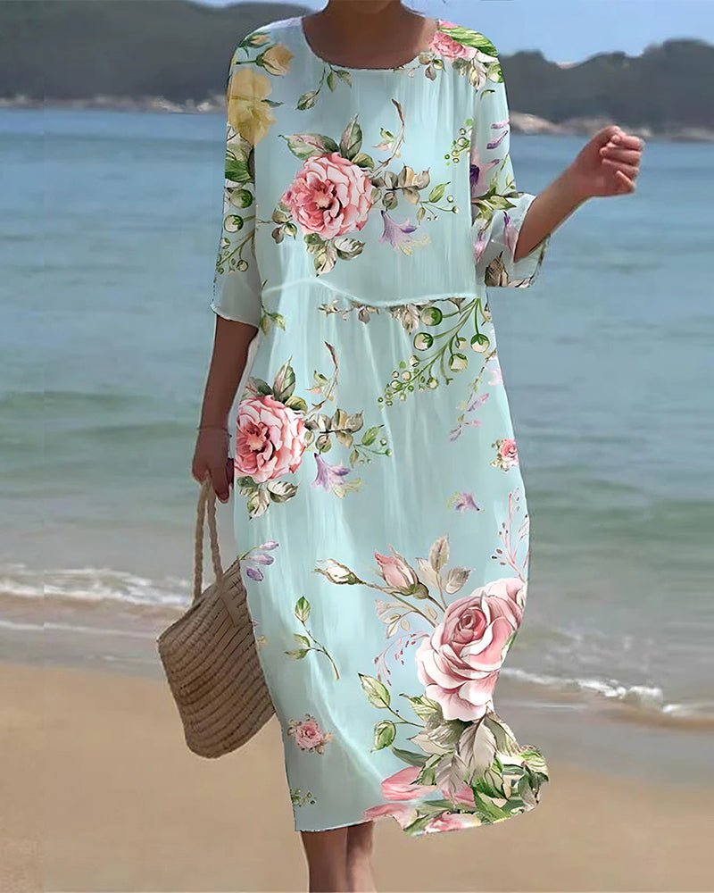 Keely - Robe midi féminine, légère, avec imprimé floral