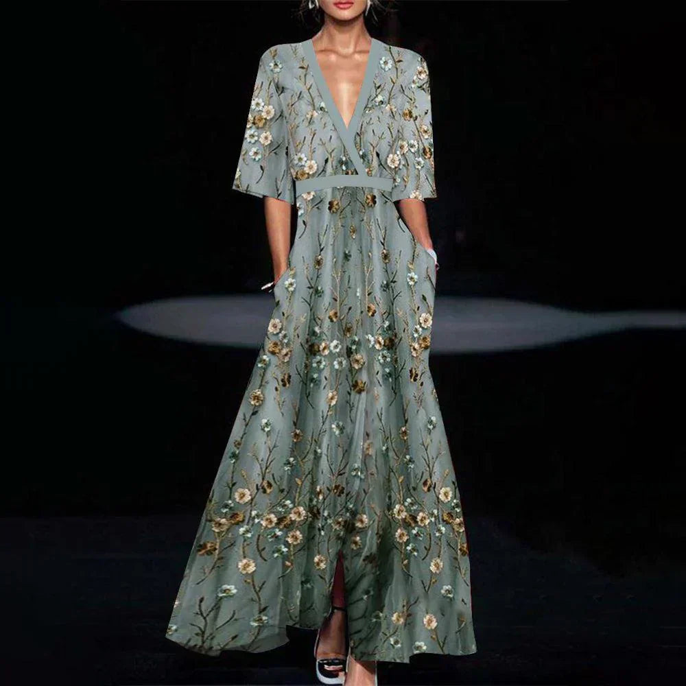Helen - Robe Verte Flatteuse à Manches Courtes