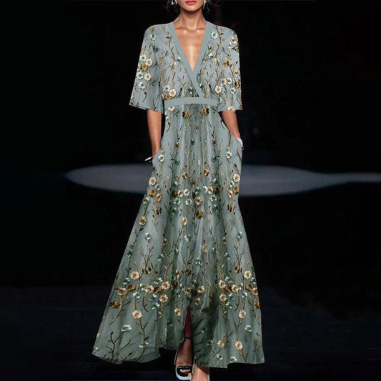Helen - Robe Verte Flatteuse à Manches Courtes