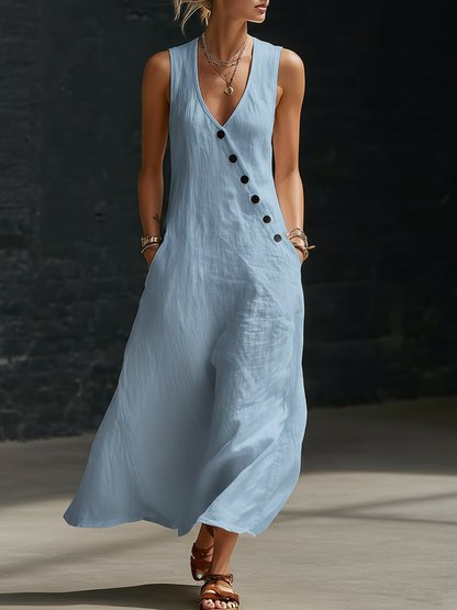 Robe Maxi Donna Boutonnée Fluide - Élégance Minimaliste Quotidienne