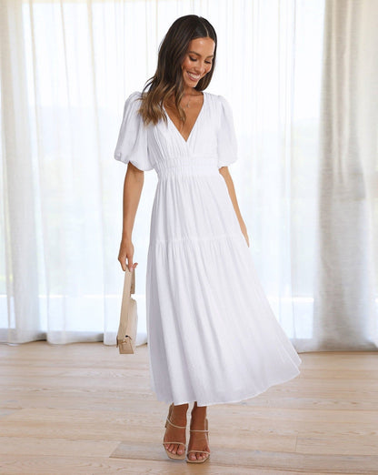 Robe Ella Décolleté en V Manches Bouffantes