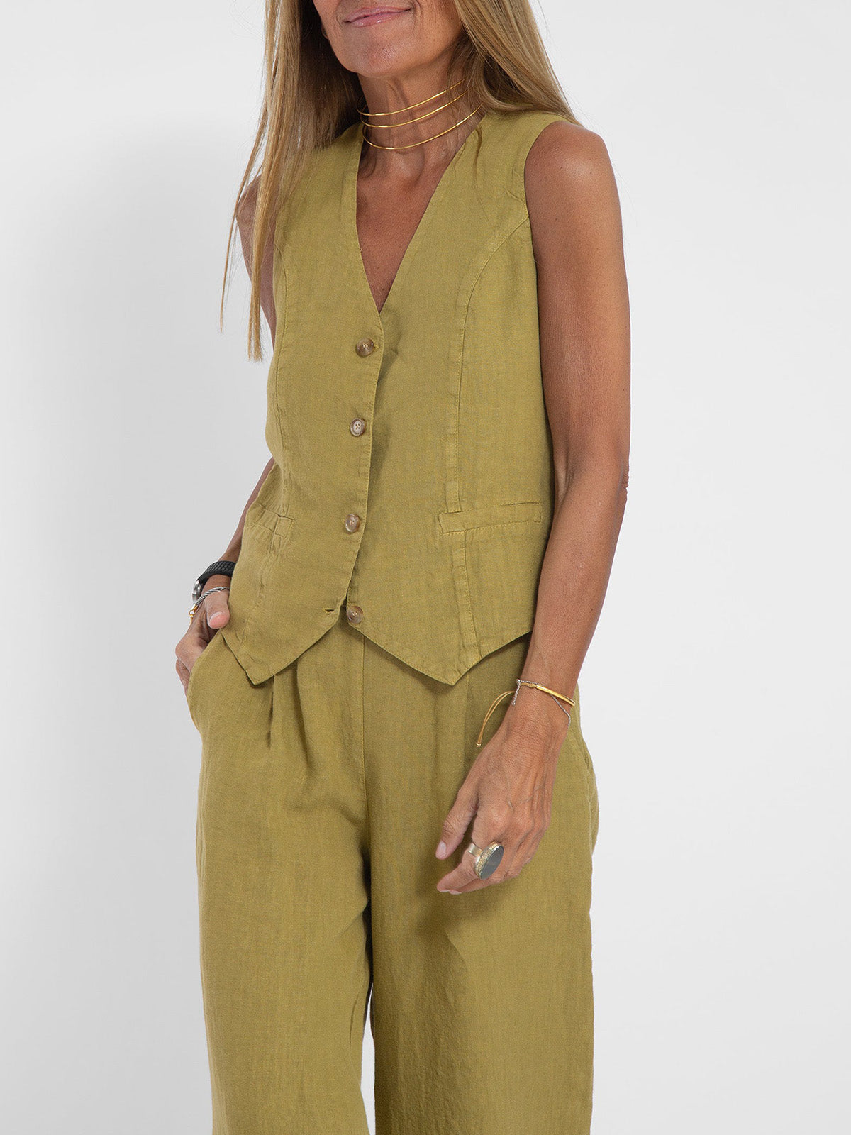 Jessica - Ensemble de Gilet Boutonné & Pantalons à Jambes Larges