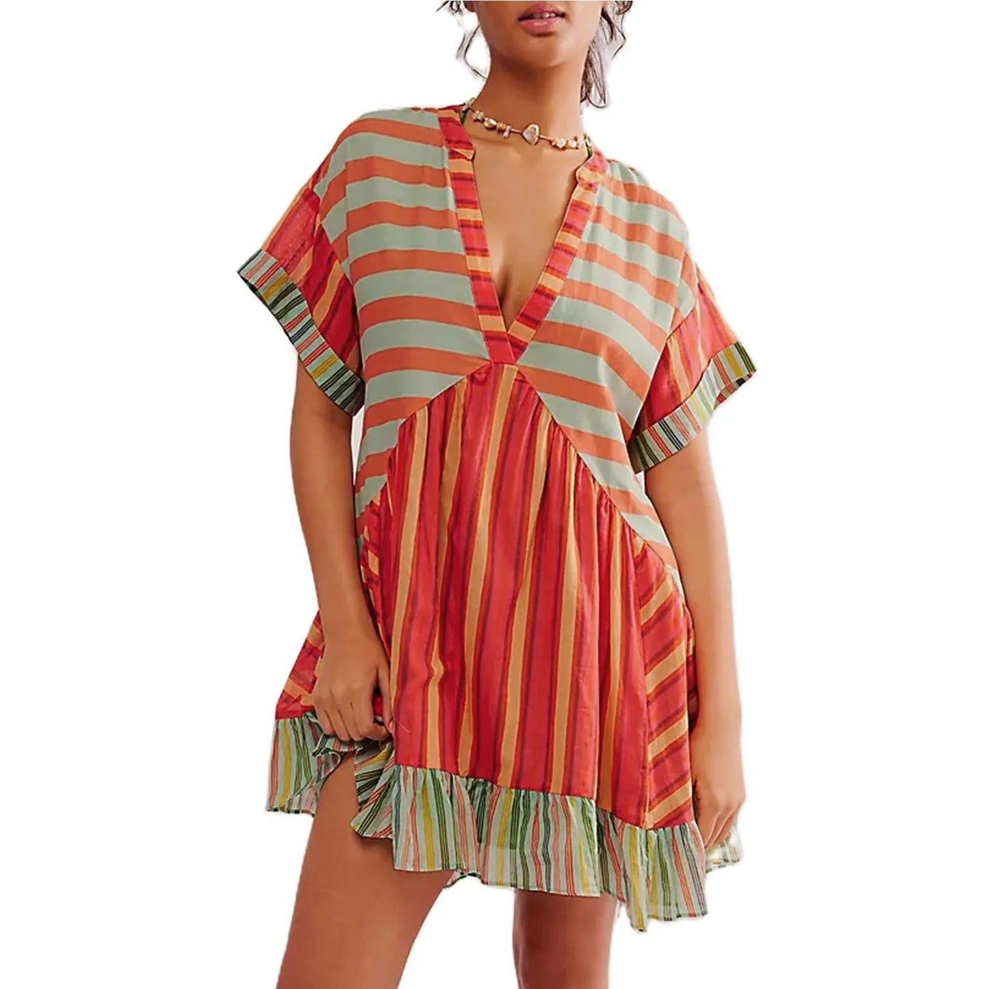 Robe Bohémienne Col V - Élégance Intemporelle