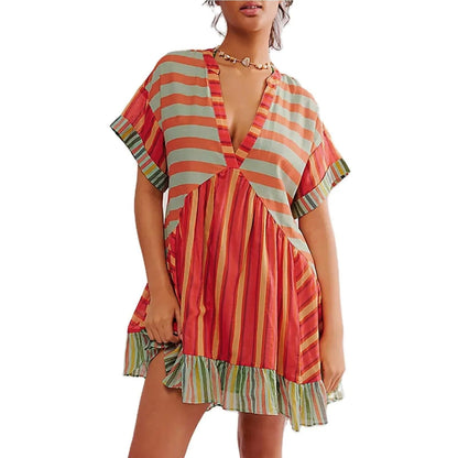 Robe Bohémienne Col V - Élégance Intemporelle