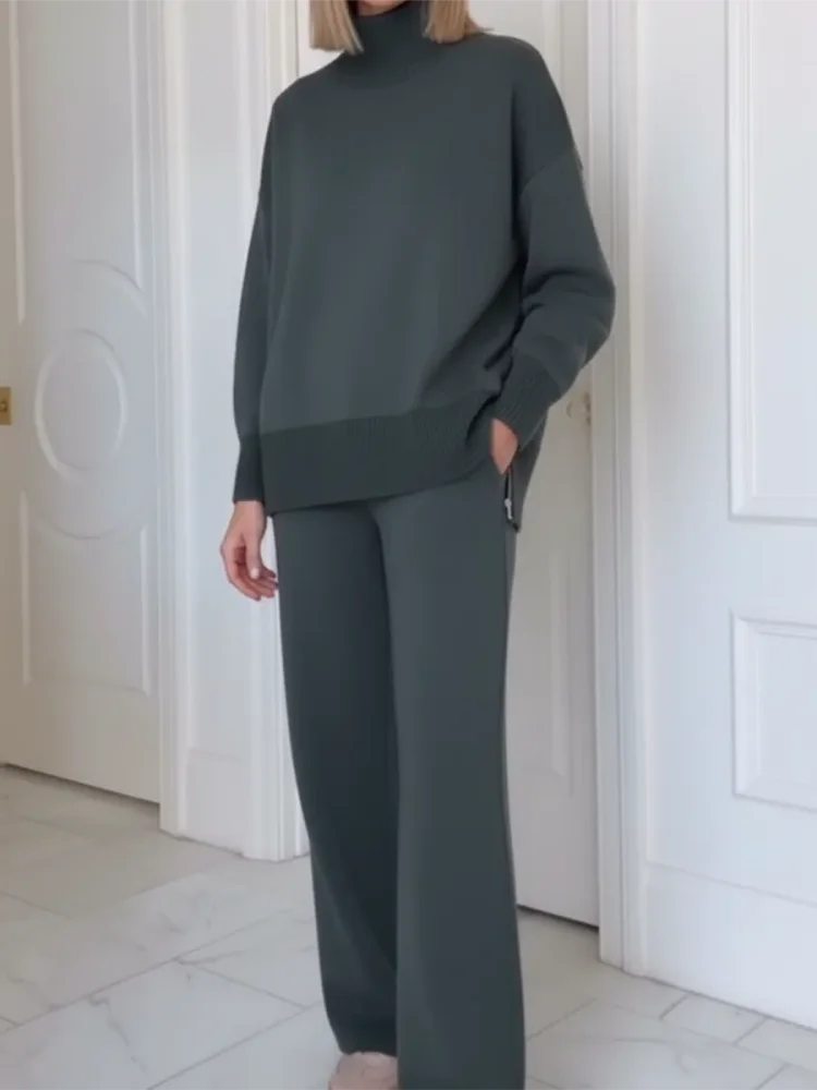 Ensemble de Deux Pièces avec Col Montant et Fermeture Éclair, Pantalons Droits