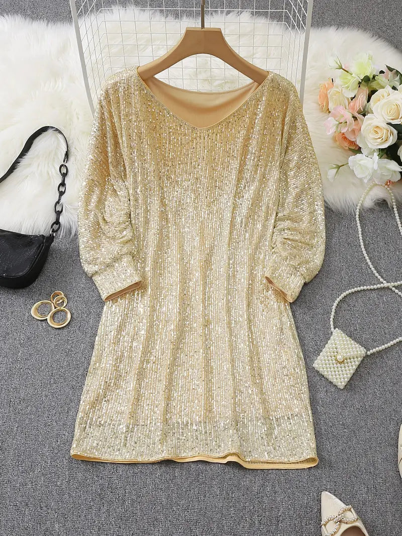 Robe À Paillettes col rond Soirée Pour Femme | Mini