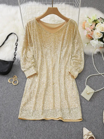 Robe À Paillettes col rond Soirée Pour Femme | Mini