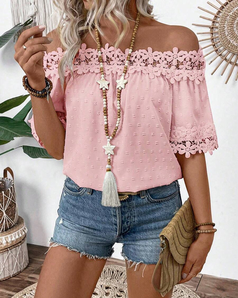 Blouse à Épaule Unique avec Dentelle et Fleur 3D