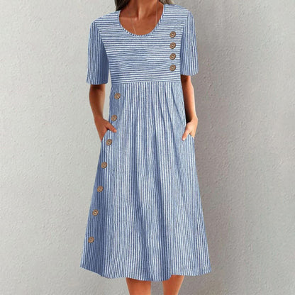 Finley - Robe Midi Classique Rayée avec Boutons