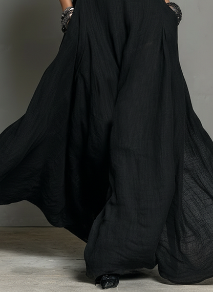 Robe Maxi Sans Manches en Mélange de Lin Minimaliste pour Femme