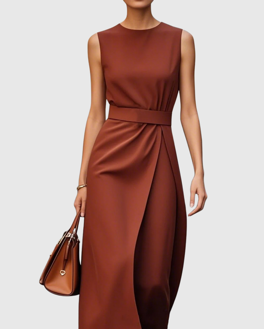 Marguerite – Robe Midi à Col Rond Élégante