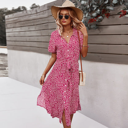 Georgina - Robe élégante avec ceinture et imprimé floral pour femmes