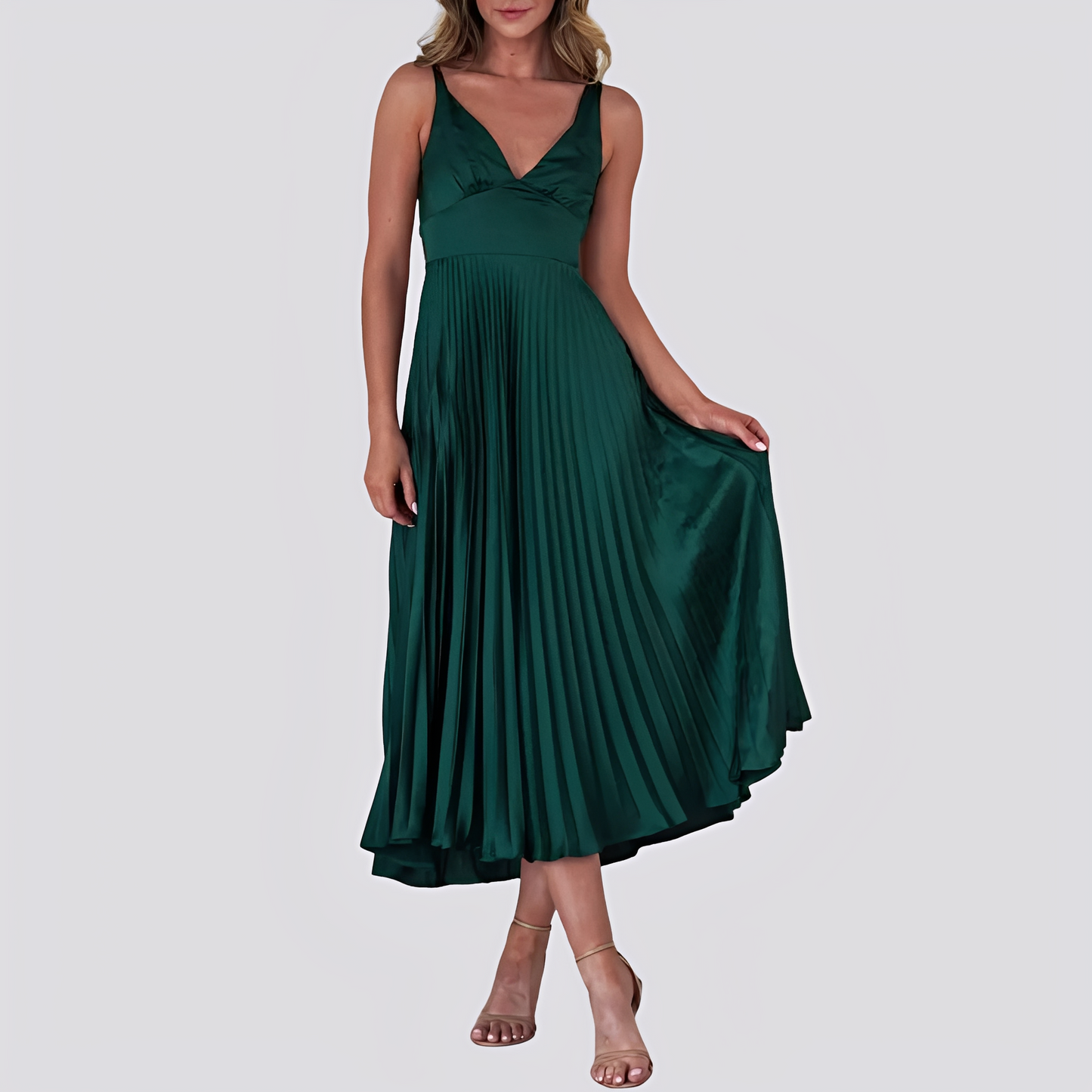 Sabrina - Robe maxi élégante avec plis et décolleté en V pour femmes