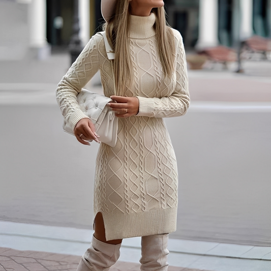 Myriam - Robe d'hiver à manches longues et col montant pour femmes