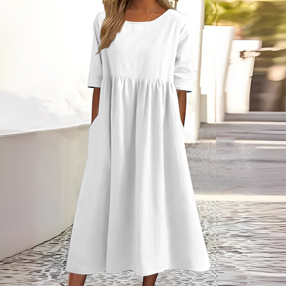 Sylvette - Robe en coton pour femme avec décolleté rond