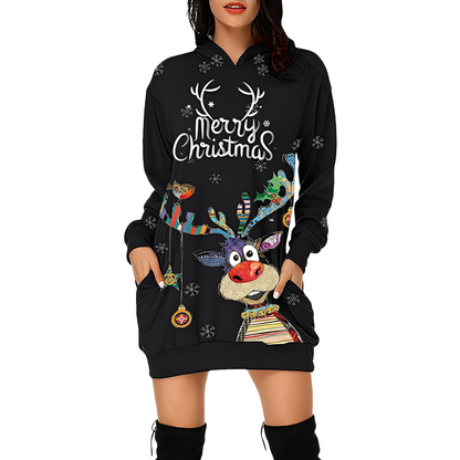 Georgia - Robe de Noël élégante imprimée avec capuche pour femme