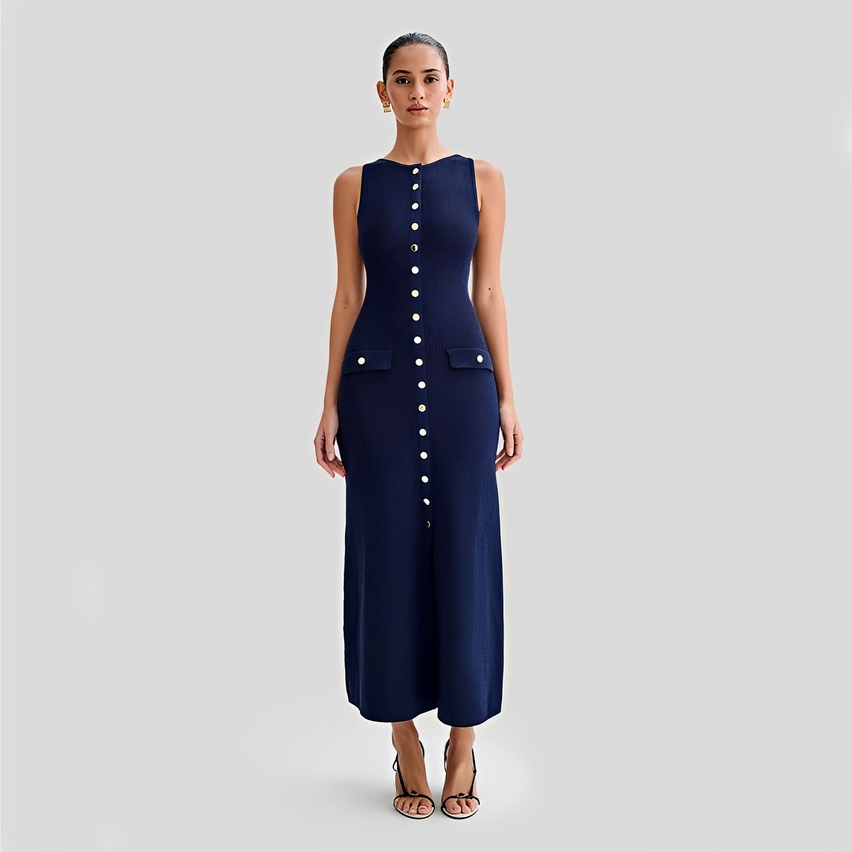 Jessica - Élégant robe midi longue avec boutons pour femmes