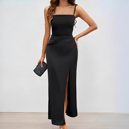 Jacqueline - Robe Élégante à Bretelles avec Fente pour Femmes