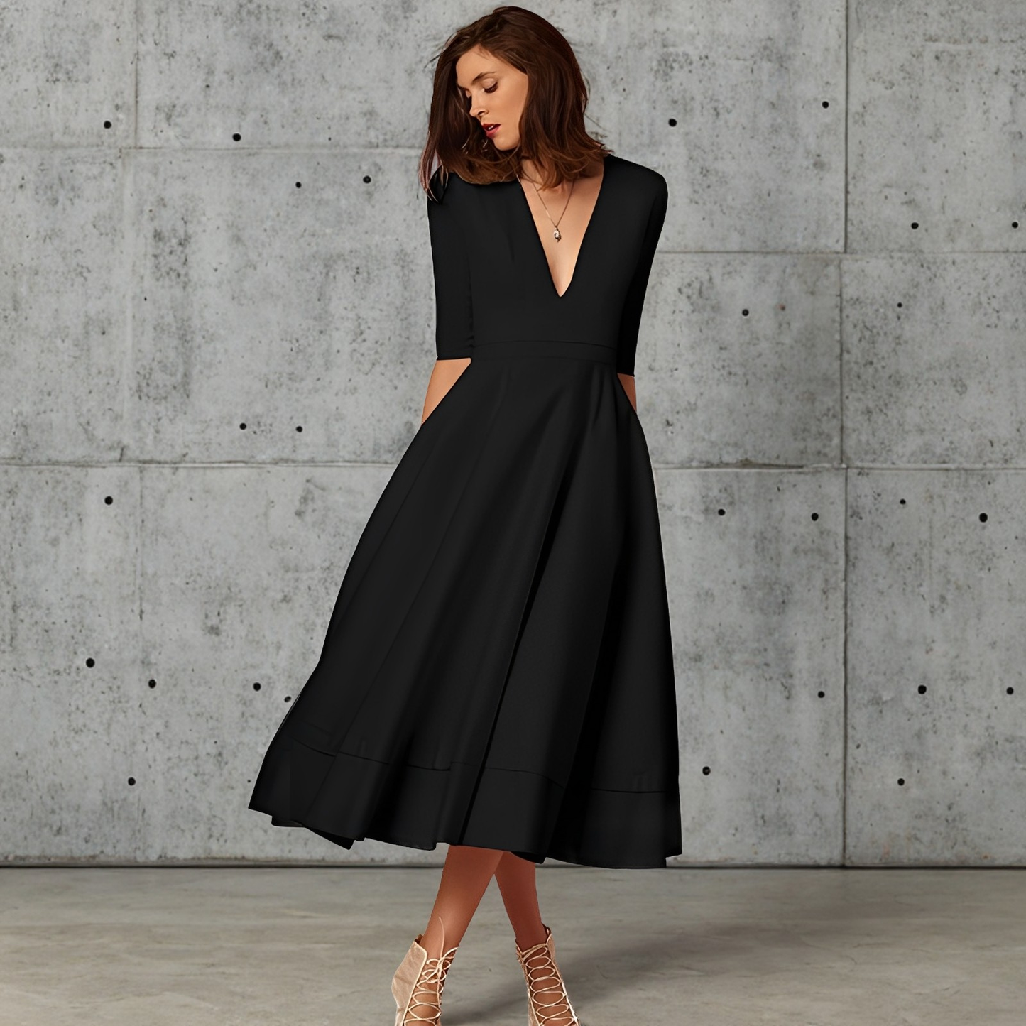 Fayei - Robe élégante à col en V pour femmes