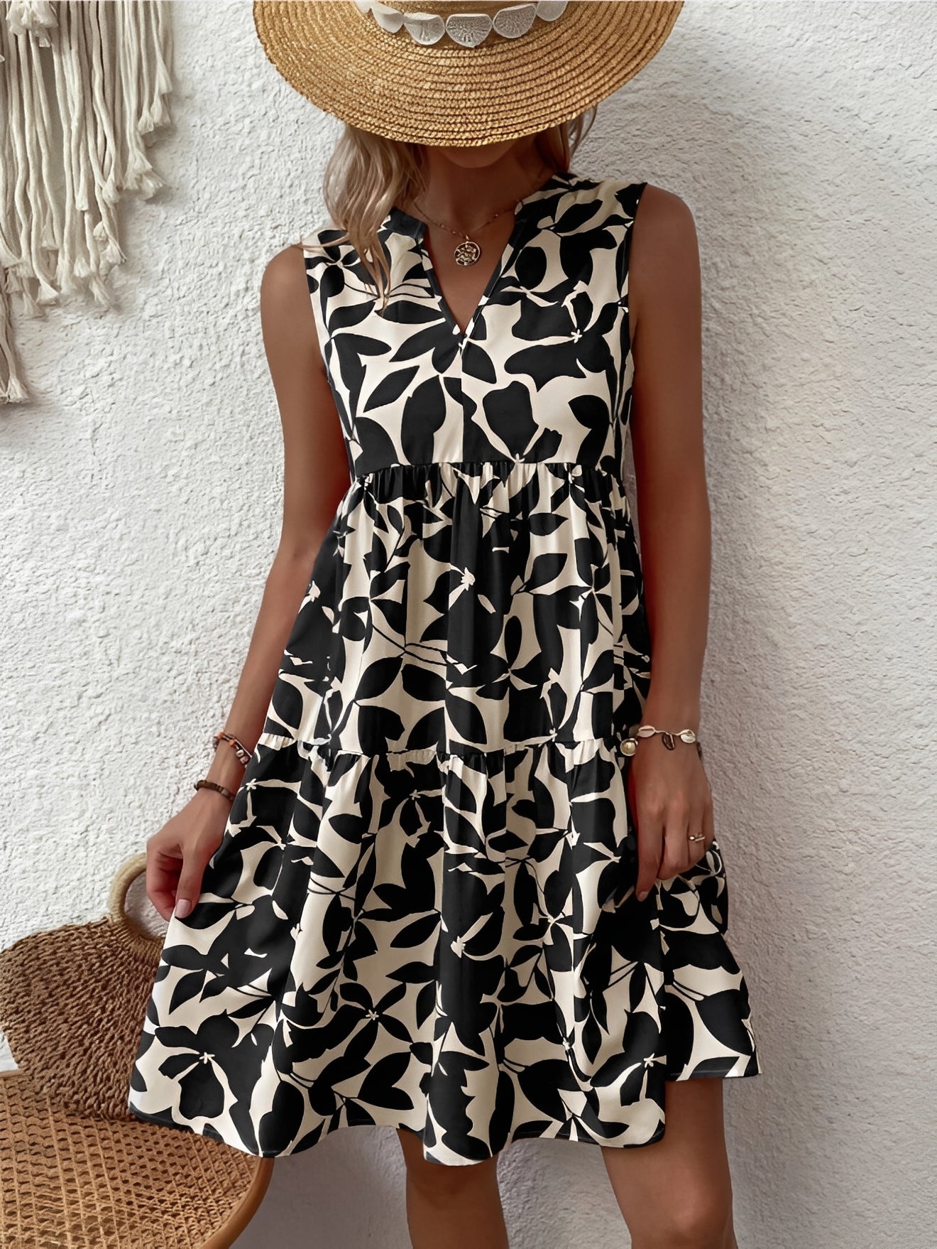 Tianna - Robe élégante avec décolleté en V et imprimé pour femme