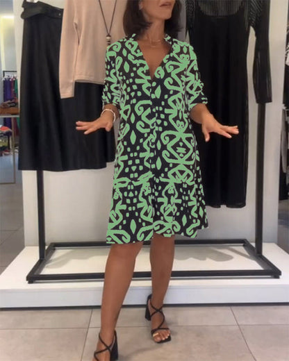Robe Chic à Col en V Imprimé