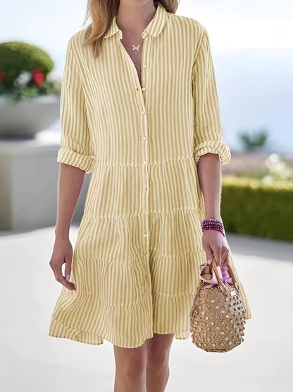 Lindy - Robe décontractée à rayures avec col à revers pour femmes