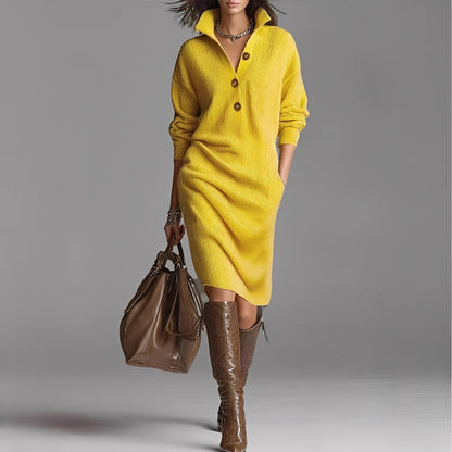 Camryn - Robe en tricot à la mode avec boutons et col pour femme