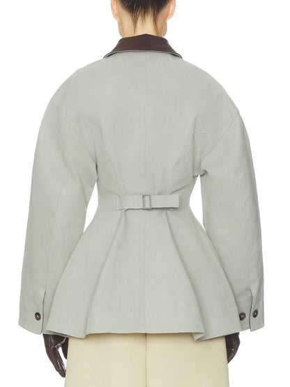 Veste Cropped Oversized en PU Gris Clair