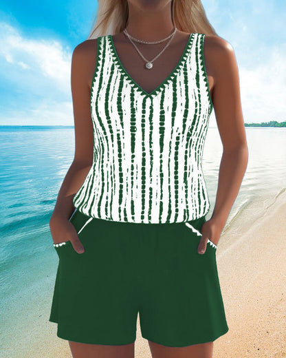Leslie - Ensemble de Tankini et Pantalons Courts Décontractés