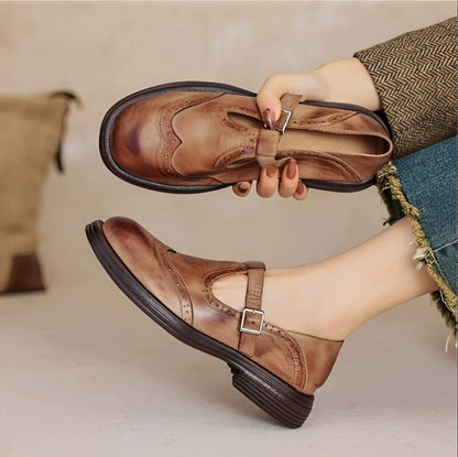 Erika - Chaussures rétro en cuir épais pour femmes