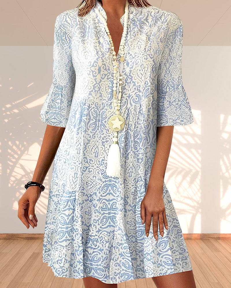Leona - Robe Élégante Imprimée avec Manches 3/4